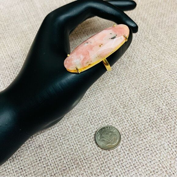 Rhodochrosite Gold Long Oval Ring - Picture 1 of 2